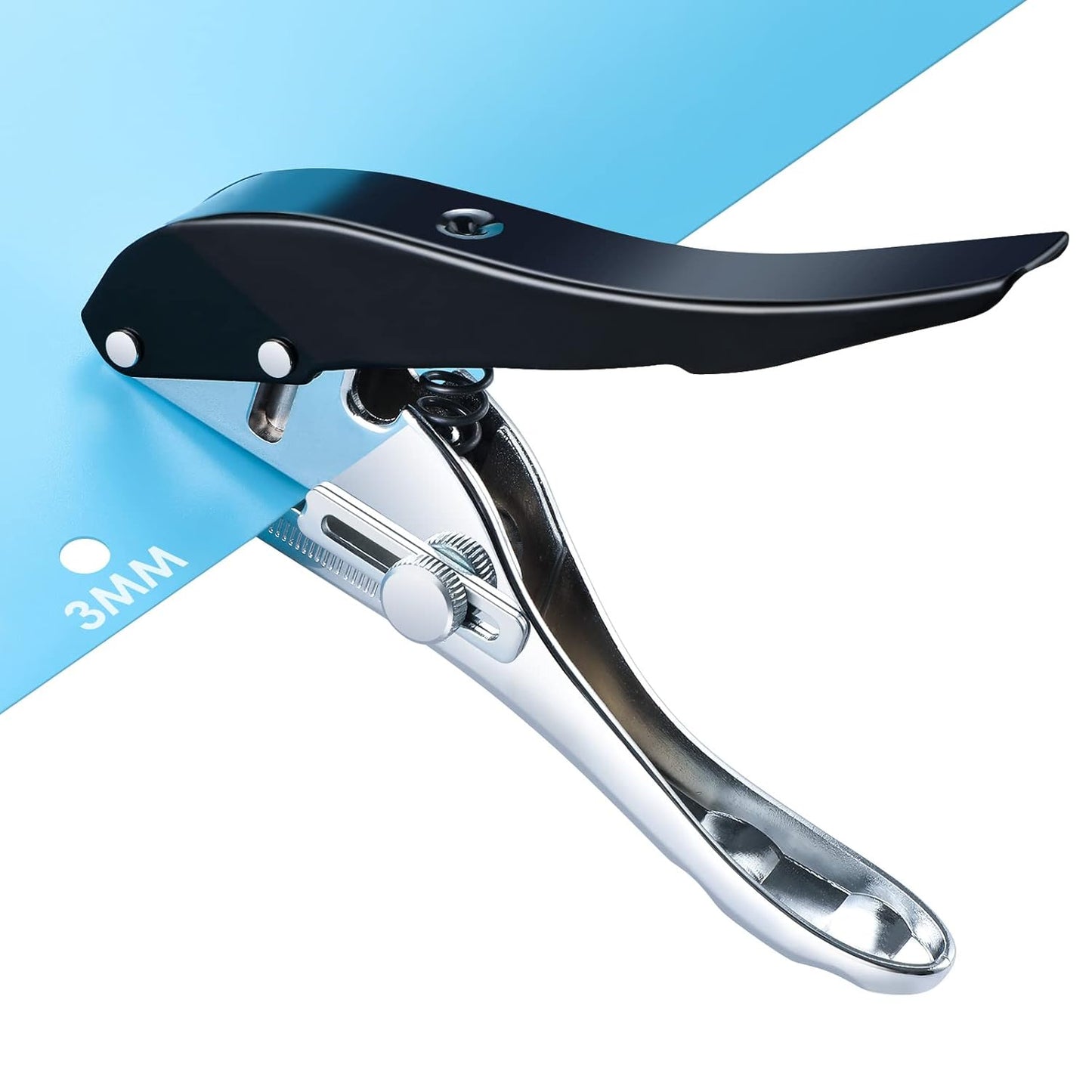 1/8" Hole Punch - Heavy Duty Single Hole Puncher for Paper, Tags, Cards, Plastic, Cardboard (3MM Black)