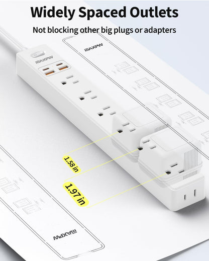 15 Ft Power Strip Surge Protector - 7 Outlets 4 USB Ports (2 USB C), Ultra Thin Flat Extension Cord & Flat Plug, 1700 Joules, Wall Mount, Desk Charging Station for Home Office Dorm, White