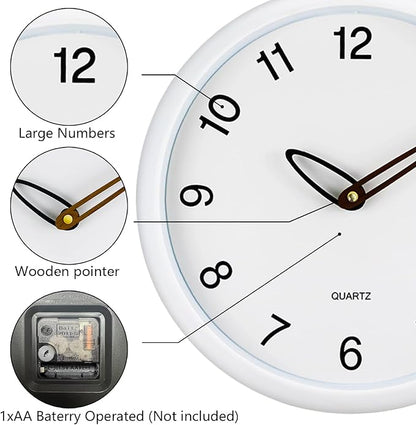 12 Inch Wall Clocks Battery Operated, Cream Modern Digital Wall Clock, Silent Non Ticking Analog Clock with Large Numbers Wooden Hands Clocks for Living Room Bedroom Kitchen Office Gym, White