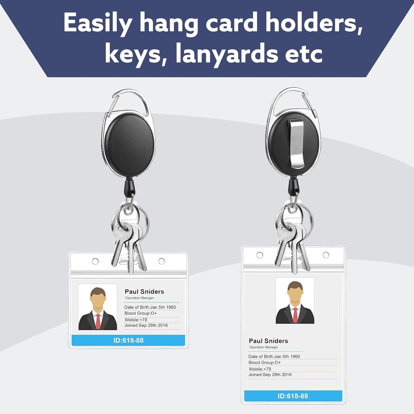 80 Pack Badge Reels Retractable ID Badge Holder with Carabiner Heavy Duty Badge Reel Clip and Key Chain for Work Office