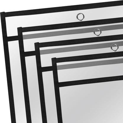 Heavy Duty Dry Erase Pockets 9x12, Job Ticket Holders 50 Pack Plastic Paper Sleeves Sheet Protectors 8.5 x 11 Clear Document Sleeves for Shop Office Classroom Home, Black