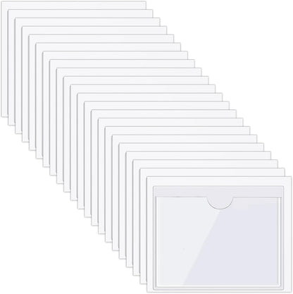 Chinco 50 Pack Clear Adhesive Pockets, Labels for Storage Bins, Plastic Self Adhesive Index Card Holder with Top Open for Organizing Bins Box Drawer(3.1 x 3.9 Inches)