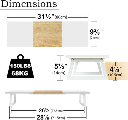 TEAMIX Dual Monitor Riser with Metal Leg, 31.5 inch Long Monitor Stand Riser Wide TV Stand Riser White Monitor Stand for 2 Monitors Wood & Steel Desktop Riser for Home Office Desk Organization