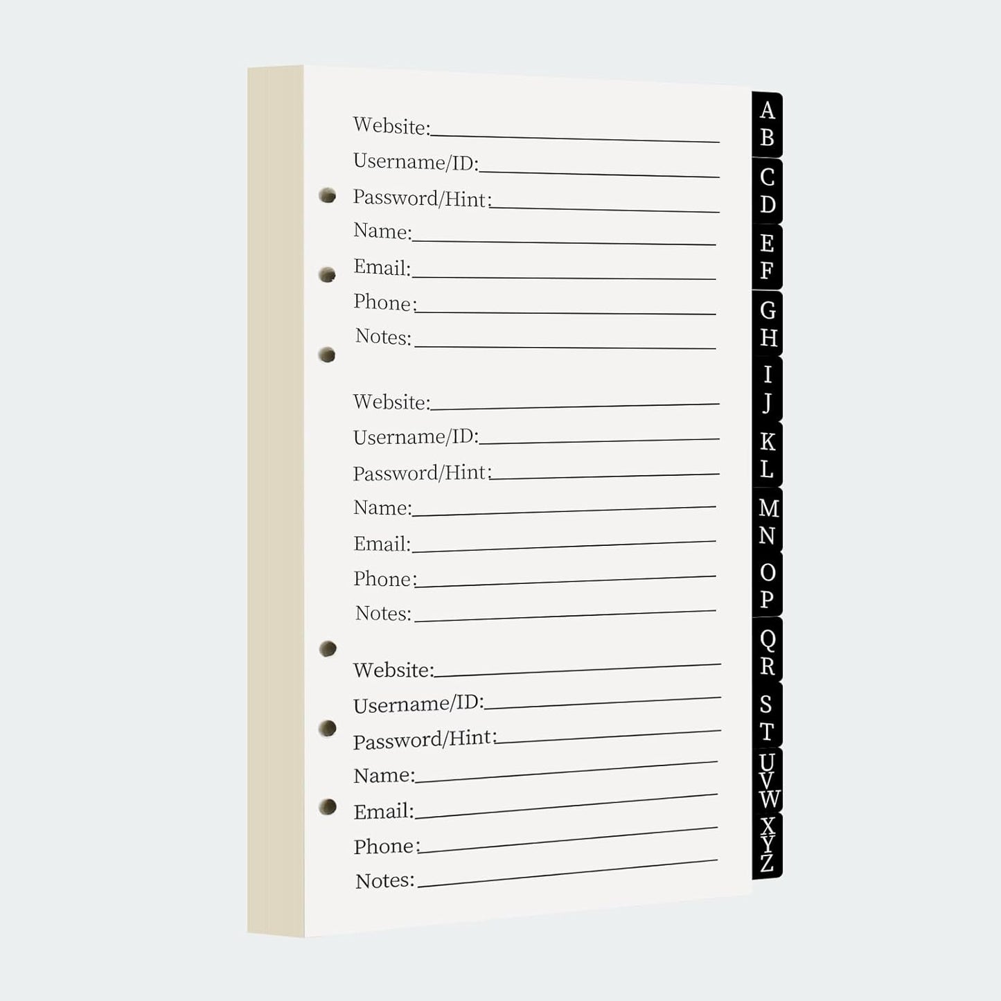 A6 Password Book Refills - 576 Entires Password Notebook Refill Paper with Alphabetical Tabs, Large Print Internet Log Book Replacement Pages, 224 Pages, 6.8in x 4.1in