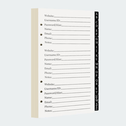 A6 Password Book Refills - 576 Entires Password Notebook Refill Paper with Alphabetical Tabs, Large Print Internet Log Book Replacement Pages, 224 Pages, 6.8in x 4.1in