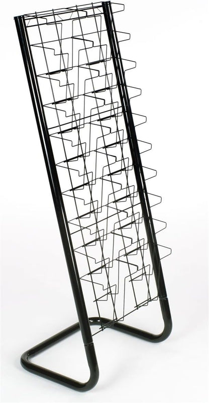 Displays2go 57" Floor-Standing Wire Magazine Rack, 20 Pockets, Tiered Design - Black