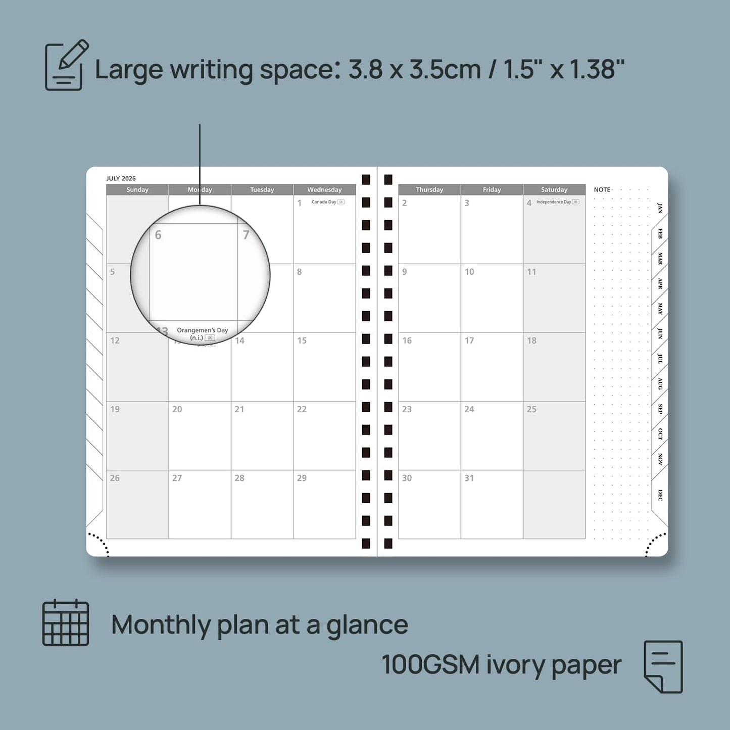 POPRUN 2026 Planner Weekly Notebook (Jan-Dec), Medium 8.5''x 6.5'' - Agenda 2026 Calendar Book with Monthly Tabs, Inner Pocket, Spiral Soft Cover, 100 GSM - Black