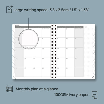 POPRUN 2026 Planner Weekly Notebook (Jan-Dec), Medium 8.5''x 6.5'' - Agenda 2026 Calendar Book with Monthly Tabs, Inner Pocket, Spiral Soft Cover, 100 GSM - Soft Pink