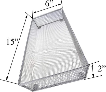 HAHIYO Stackable Mesh Tray Cup 15 x 6 x 2 inches Sturdy Container for Desk Drawer Organizer Collection for Home Office School kitchen Soft Foam Feet No Sharp Edges 1 Pack Silver