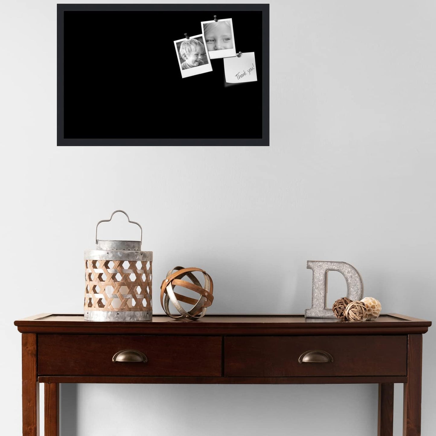 PinPix 28x18 Inch Cork Bulletin Board. This Decorative Framed Pin Board Comes with Solid Black Design and a Satin Black Frame. Ideal for Home Office Decor or Message Board (PinPix-622)