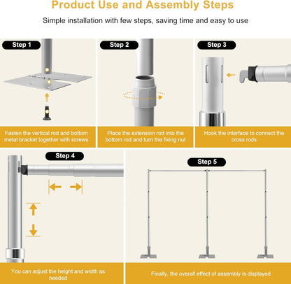 Jiang&Rong 10ft x 20ft Adjustable Backdrop Stand Kit - Heavy Duty Pipe and Drape Stand for Photo Studio, Booth, or Photography Backgrounds