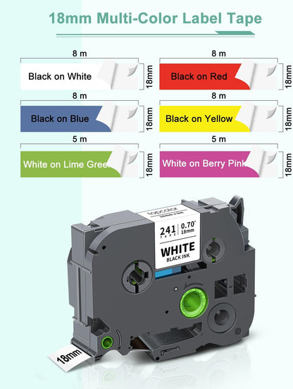 6-Pack 18mm 0.7" Laminated Tape Compatible for Brother P-Touch Label Tape 18mm 0.7 Inch Laminated Colored Tze Tz 3/4" Label for PTD400 PTD610BT PTD410 PTD600, White/Red/Yellow/Blue/Green/Pink