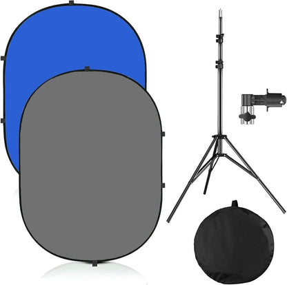 5x7ft/1.5x2m Chromakey Blue Grey Backdrop with 7.8ft/2.4m Stand, 2-in-1 Reversible Collapsible Pop-Up Blue Grey Screen Background Panel for Photography, Live Streaming, Video Shooting, Game