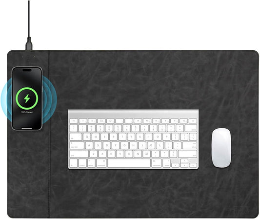 Magnetic Wireless Charging Desk Mat, Office Large Office Mouse Pad, Microfiber Leather Mouse Mat with Ultra-Smooth Surface, Waterproof Computer Keyboard Desk Mat for Office & Home, Laptop, Gray