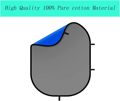 5x7ft/1.5x2m Chromakey Blue Grey Backdrop with 7.8ft/2.4m Stand, 2-in-1 Reversible Collapsible Pop-Up Blue Grey Screen Background Panel for Photography, Live Streaming, Video Shooting, Game