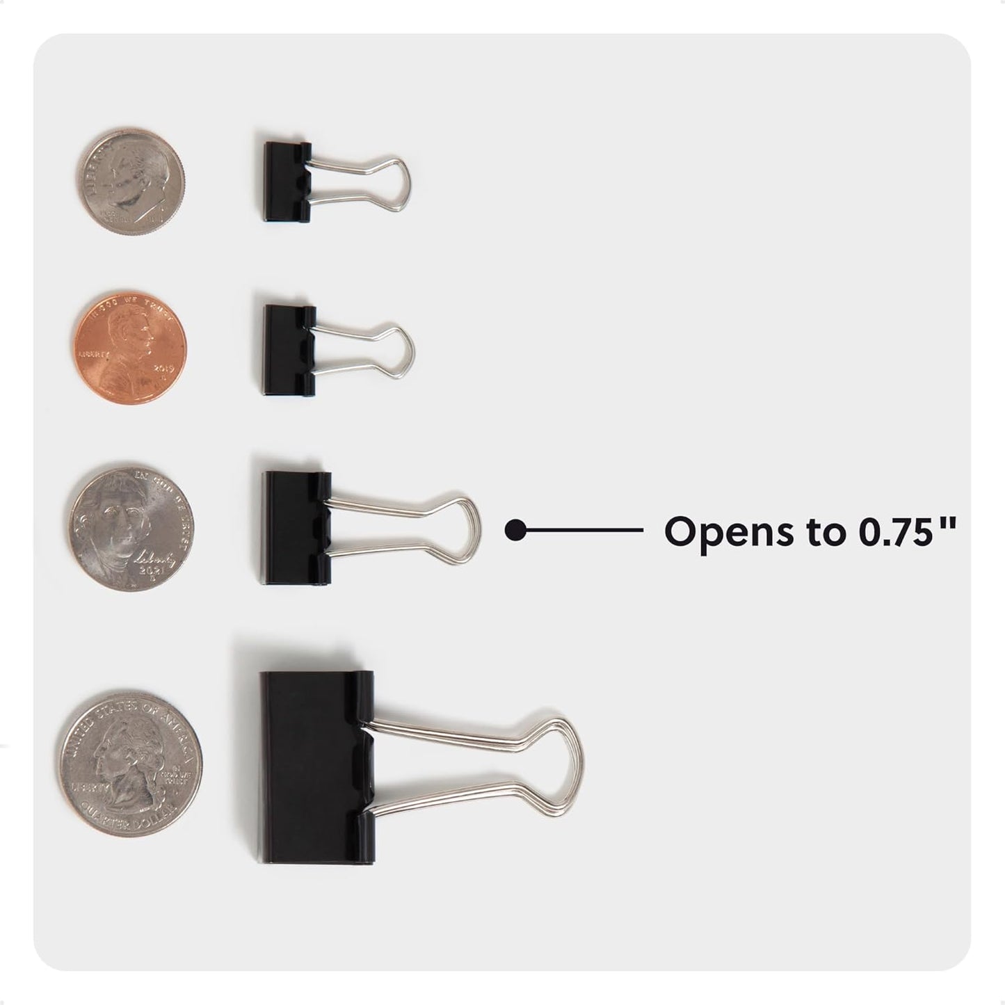 U Brands Binder Clips, Small 3/4-Inch Width, 1/3-Inch Paper Holding Capacity, Black and Silver Steel, 144-Count - 653U08-24