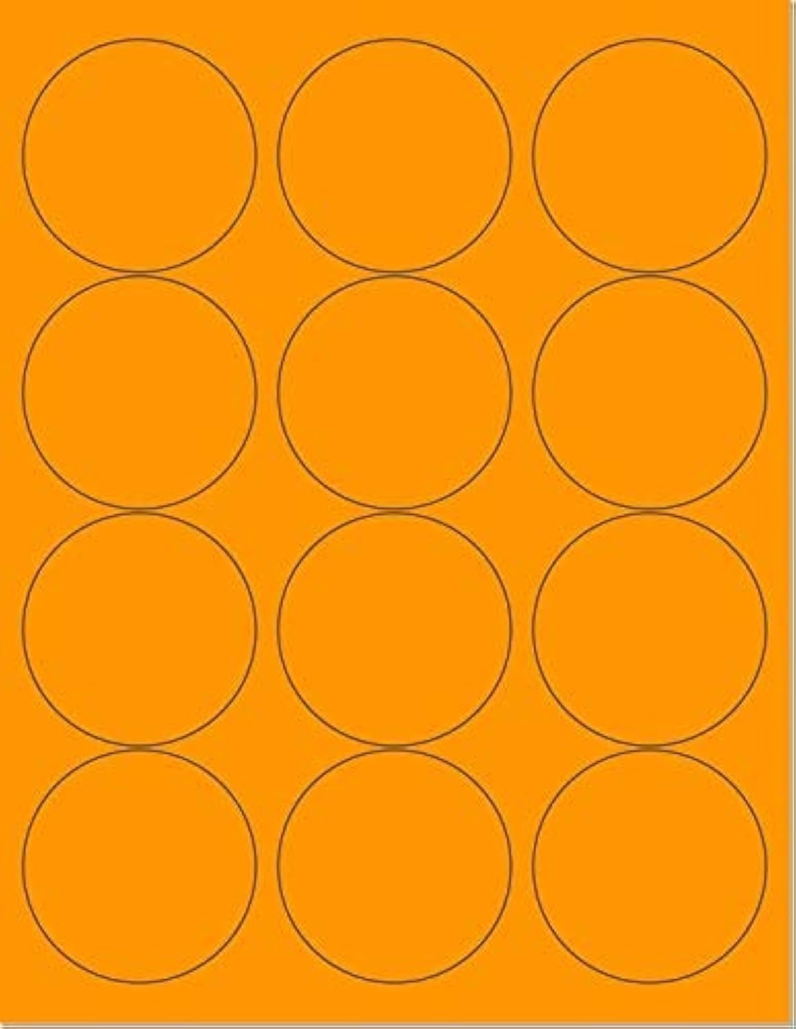 Pack of 100 Sheets, 8-1/2 x 11" Fluorescent Labels for Laser & Inkjet Printer (Orange Fluorescent, 2-1/2" Round - 12 per Page, 1200 Labels)