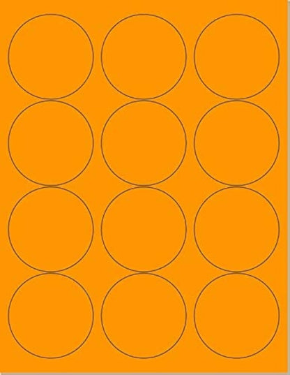 Pack of 100 Sheets, 8-1/2 x 11" Fluorescent Labels for Laser & Inkjet Printer (Orange Fluorescent, 2-1/2" Round - 12 per Page, 1200 Labels)