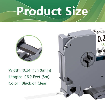 TZe-111 6mm TZe Clear Tape Compatible with Brother PTouch TZe111 TZ-111 TZ111 TZ 6mm 0.23 Laminated Black on Clear Label Maker Tape for PT D200 D210 D220 D400 PT-H110, 3-Pack