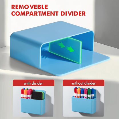 BEYGORM 2 Pack Plastics Magnetic Pen Holder for Refrigerator, Dry Erase Marker Holder for Whiteboard，Magnet School Locker Organizer Accessories, Pencil Cup, Pen Caddy, Classroom Organization(Blue)