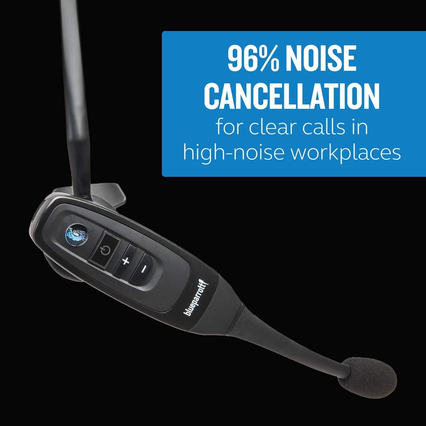BlueParrott C400-XT Mono Bluetooth Wireless Headphones 96% Noise Canceling Trucker Headset with Mic, Convertible Over Head to Behind Neck Style with 300 ft. Wireless Range, 24 hrs. Talk Time, Black