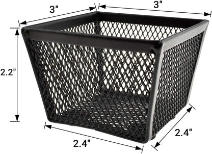 HAHIYO Stackable Paper Clip Mesh Holder Cup 2.2" Height 4 Pack Sturdy Paperclip Holder Container for Desk Drawer Organizer Collection for Home Office School Black Silver Soft Foam Feet No Sharp Edges