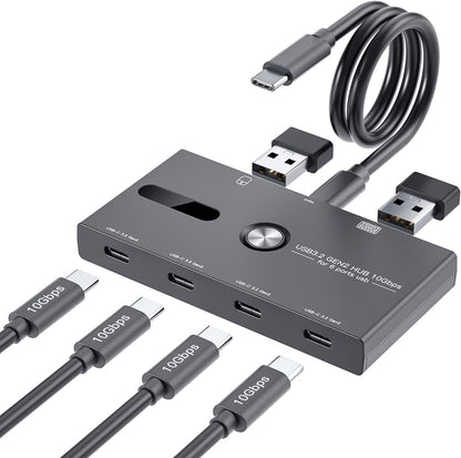 10Gbps USB C Hub, 6 Ports USB C Splitter, USB C to USB C Hub for PC, Laptop, MacBook Pro/Air, iMac, Surface Pro, Chromebook, Etc(HUB ONLY, Not Support Charging/Monitor)
