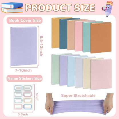 Jumbo Stretchable Book Covers 12PCS Reusable Fabric Book Covers with Label 9x11in Boho Pastel Protective Sleeve for Hardcover Book Textbook Cover for School Fits Most Book Sizes Up to 10x12.5in