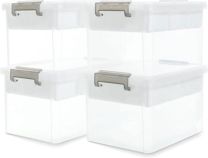 Citylife 17 QT Storage Box with Removable Tray Closet Organizers and Storage Clear Storage Container for Organizing, Craft, Tools, Files, Office Supplies, 4 Packs