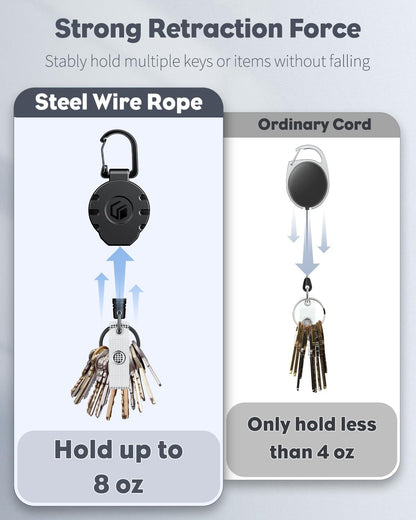 Uniclife Retractable Keychain Heavy Duty Carabiner Badge Holder Tactical ID Badge Reel for up to 8 oz with Stainless Steel Spring Coil 31.5 Inch Steel Wire Rope Retractable Lanyard Clip and Key Ring