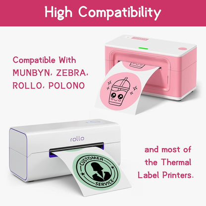 6 Rolls 2 Inch 6-Color Assorted Circle Direct Thermal Stickers Labels, Self-Adhesive Round Direct Thermal Labels for Business, DIY, Code, Name Tag, Envelope Seal - 4500 Labels