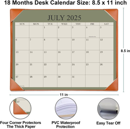 Desk Calendar 2025-2026 with Desktop Mat, 18 Month Small Desk Pad Calendar from July 2025 to December 2026, 8.5" x 11" Desk Pad Calendar 2025-2026 for Home, School Office, Brown