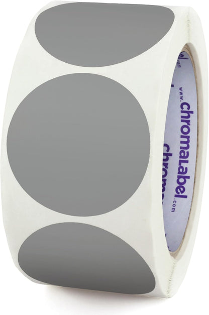 ChromaLabel 2 Inch Round Label Permanent Color Code Dot Stickers, 500 Labels per Roll, Gray