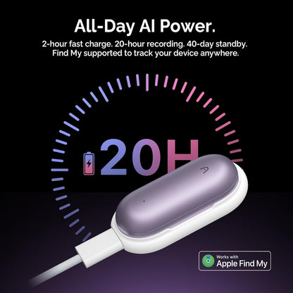 NotePin Voice Recorder, AI Voice Recorder, App Control, AI Notetaker, AI Transcribe & Summarize, Support 112 Languages, 64GB Memory, Audio Recorder for Lectures, Meetings, Sunset Purple