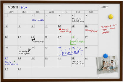 Comix Dry Erase Calendar Whiteboard for Wall,Magnetic Dry Erase White Board with Brown Wood Frame, 36 * 24 inches Decorative Planner Board for Office, Kitchen, School, Home