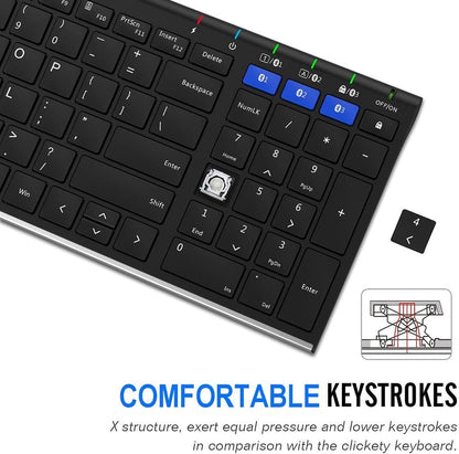 Arteck HB193 Universal Bluetooth Keyboard Multi-Device Stainless Steel Full Size Wireless Keyboard for Windows, iOS, Android, Computer Desktop Laptop Surface Tablet Smartphone Rechargeable Battery