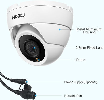 PoE Camera 4MP, Security IP Dome Camera for Outdoor Indoor Use, Buil-in Mic, 2.8mm Lens Wide Angle 110°, B/W Night Vision, Smart Motion Detection, Human&Vehicle Detection, IND4FR94C (White)