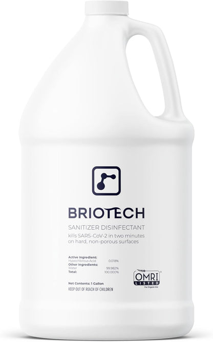 BRIOTECH Sanitizer Disinfectant Hypochlorous, Kill 99.99% of Viruses & Bacteria, Control Mold, Eliminate Odor, Gentle for Nursery & Play Rooms, Food Contact Surface Sanitizer, 1 Gallon Refill