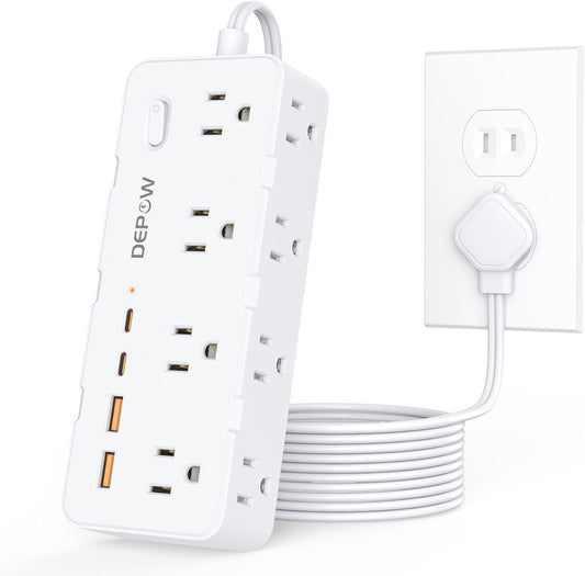 2 Prong Power Strip, 2 to 3 Prong Outlet Adapter with 8 AC & 4 USB Ports (2 USB C), 5FT Extension Cord, 1700J Two Prong Surge Protector, Wall Mountable, Ideal for Old House Non-Grounded Outlets