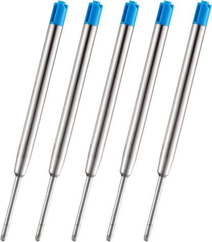 PapaBear Ballpen Medium Point Black Ink Refill Pack of 5-Replaceable Ballpoint Pen Refills - Metal Pen Refill (Blue)