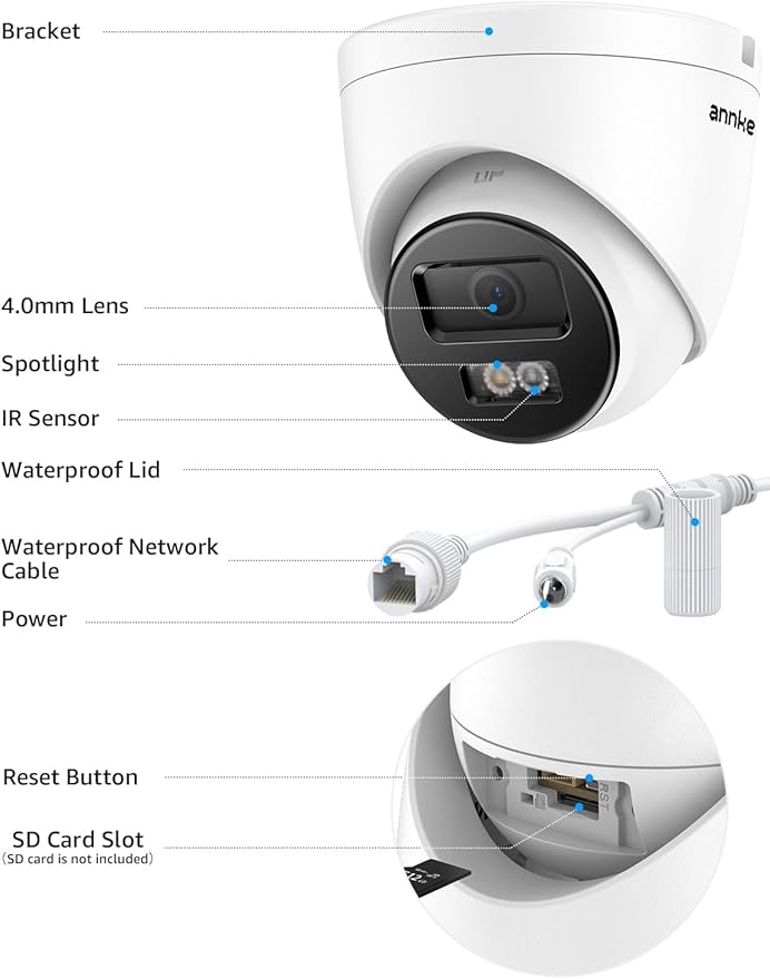 ANNKE C800 4K PoE Security Camera with AI Human/Vehicle Detection, IP Cam with Audio,Wide Angle, Remote Access, Spotlight Night Vision, IP67 Waterproof, H.265+, Support up to 512GB TF Card
