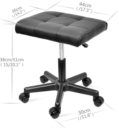 Footrest Under Desk Leg Rest Ottoman Adjustable Height Foot Stool with Wheels Leather Footrest