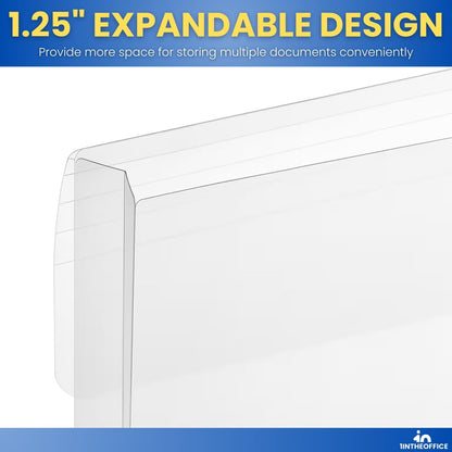 1InTheOffice Poly Envelopes Button & String Closure, Expanding Wallet, Letter Size, Clear, 10/Pack