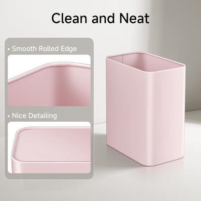 TIPGO Small Metal Trash Can, 2.1 Gallon Slim Trash Can for Bathroom, Wastebasket Garbage Bin for Bedroom, Office, Kitchen, Under Sink (Pink)