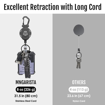 MNGARISTA 4-Pack Retractable Keychain, Heavy Duty Carabiner Badge Holder, Tactical ID Badge Reel with 31.5” Steel Retractable Cord, 8.0 oz