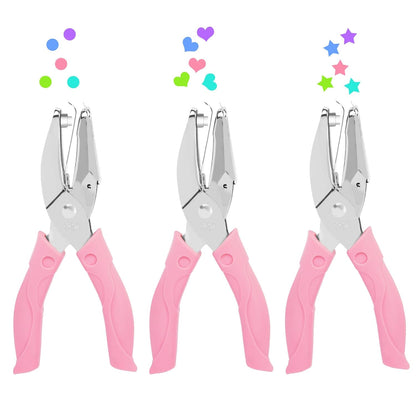 UCEC 3 Pack Hole Punch Shapes, Single Hole Punch,Mini Hole Puncher with Soft Grip, 0.2 Inch Star, 0.22 Inch Heart Hole, 0.25 Inch Circle Punch for DIY Craft Tag Clothing Ticket Scrapbook Tool