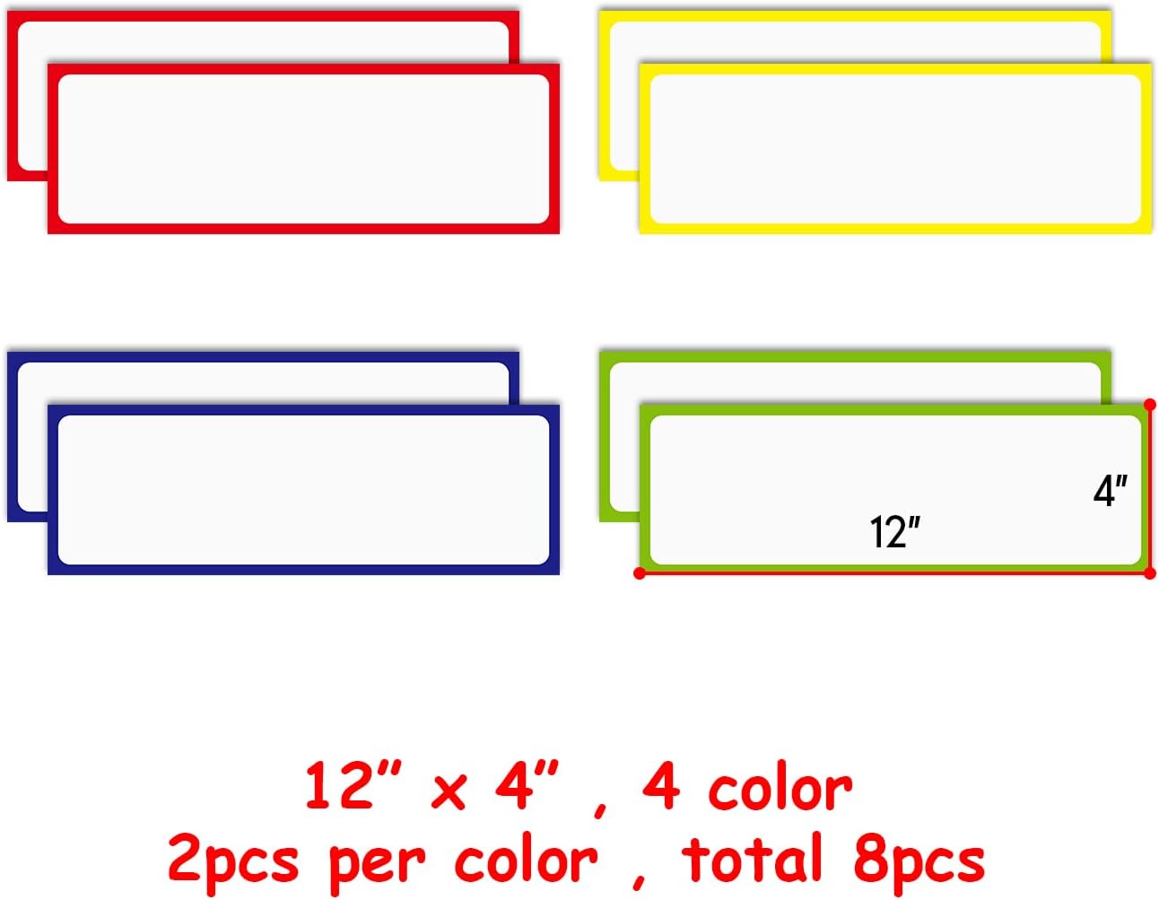 Magnetic Dry Erase Labels Larger 12"x 4", Big Dry Erase Magnetic Labels for Whiteboards, Fridge, School Classroom, Pack of 8
