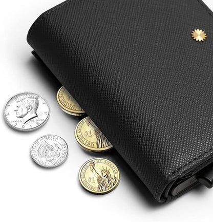 Trifold Genuine Leather Wallet/Smart Card Holder / W5 (Black Saffiano)