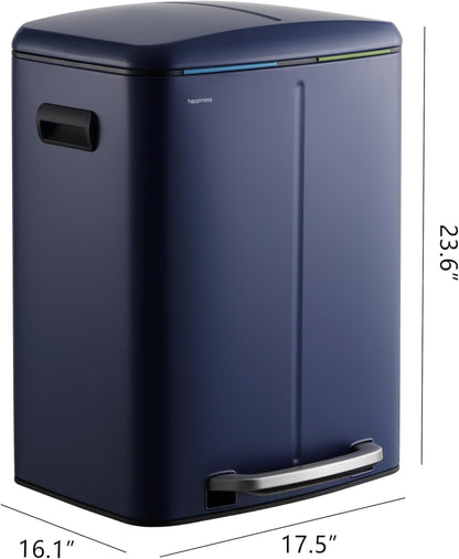 happimess HPM1005J Marco Rectangular 10.6-Gallon Double Bucket Trash Can with Soft-Close Lid, Denim Blue,with Soft-Close Lid, Modern, Minimalistic for Home, Kitchen, Office, Bedroom, Bathroom
