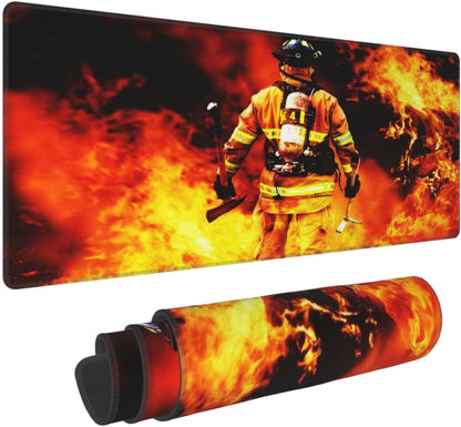 Fire Firefighter Fireman Mouse Pad, Large Big Gaming Mouse Pad Desk Pad, Mousepad with Non-Slip Rubber Base, Extended XXL Mouse Mat for Computer Laptop Office Accessories